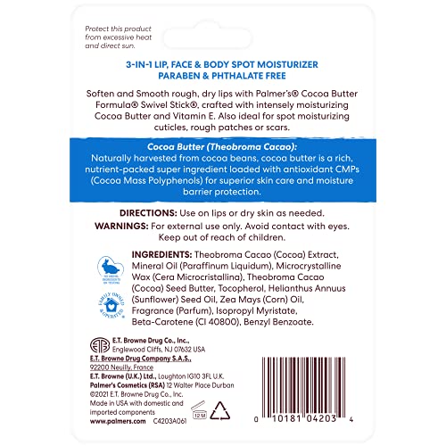 Palmer's Cocoa Butter Formula Moisturizing Swivel Stick with Vitamin E, Lip Balm for Valentine's Day, Face & Body Moisturizer Stick - Maple Wellness Supplements