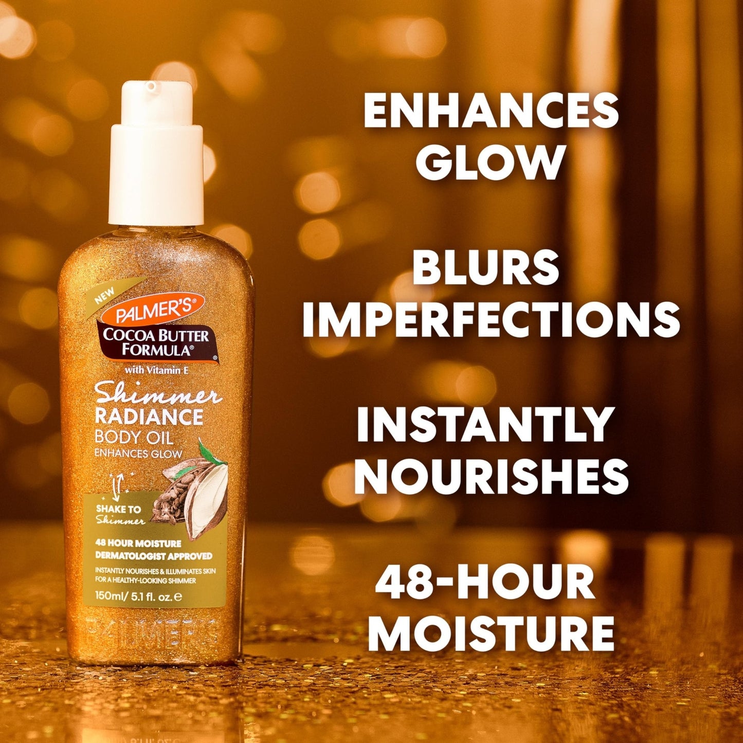 Palmer's Cocoa Butter Formula Shimmer Body Oil with Vitamin E, 5.1 Fl Oz, Radiance Body Oil for Glowing Skin - Maple Wellness Supplements