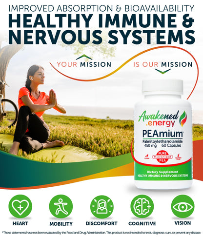 Palmitoylethanolamide 450mg Comfort Mobility Nerves Cognitive & Immune Support - Micronized High Absorption - All Natural Pea - USA Made - No Additives or Excipients – 60 Vegan Capsules Supplement - Maple Wellness Supplements