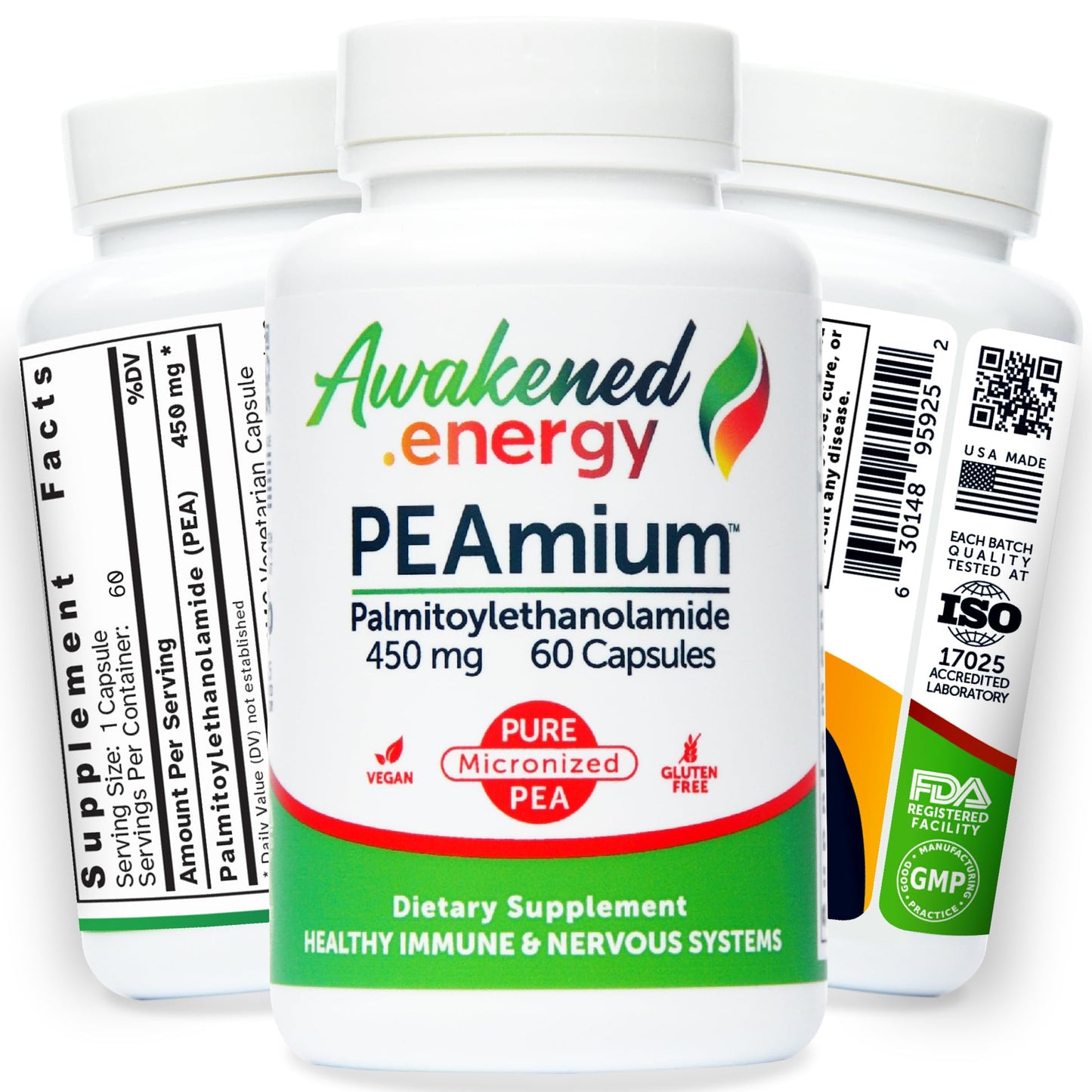 Palmitoylethanolamide 450mg Comfort Mobility Nerves Cognitive & Immune Support - Micronized High Absorption - All Natural Pea - USA Made - No Additives or Excipients – 60 Vegan Capsules Supplement - Maple Wellness Supplements