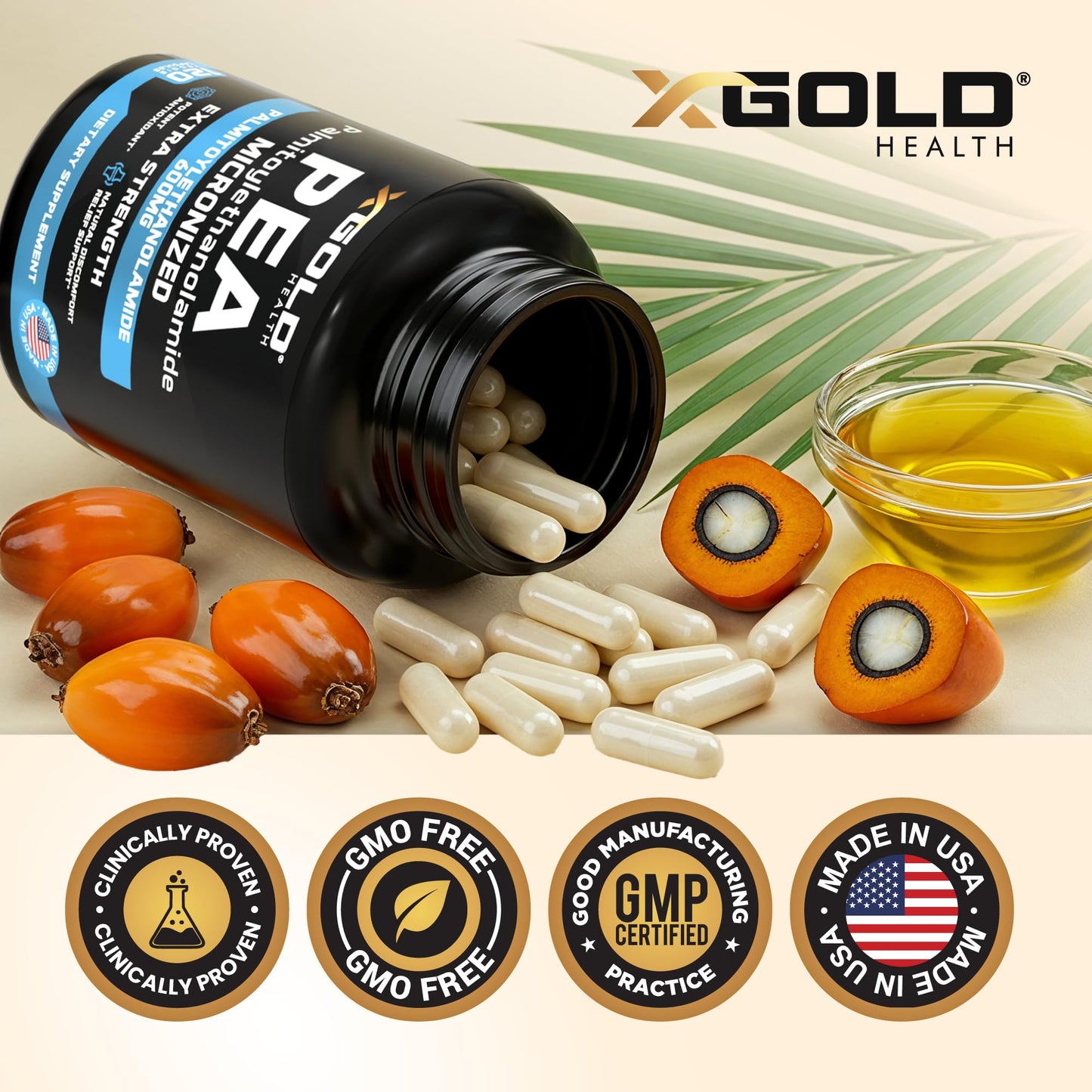 Palmitoylethanolamide Pea Supplement 600 mg | Micronized Pea 99% Highly Purified and Bioavailable | Made in USA | Supplement for Men and Women - 120 Capsules - Maple Wellness Supplements