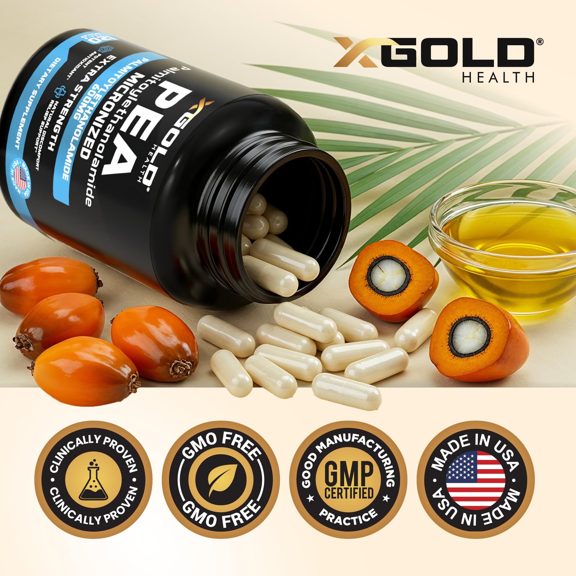 Palmitoylethanolamide Pea Supplement 600 mg | Micronized Pea 99% Highly Purified and Bioavailable | Made in USA | Supplement for Men and Women - 120 Capsules - Maple Wellness Supplements
