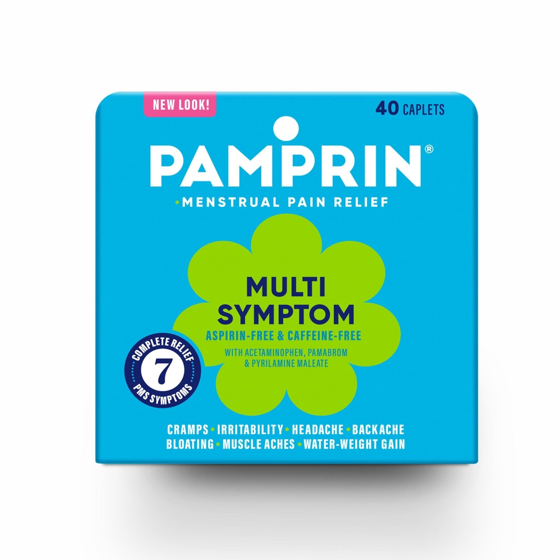 Pamprin Multi-Symptom Formula, with Acetaminophen, Menstrual Period Symptoms Relief including Cramps, Pain, Bloating, and Irritability 40 Caplets - Maple Wellness Supplements