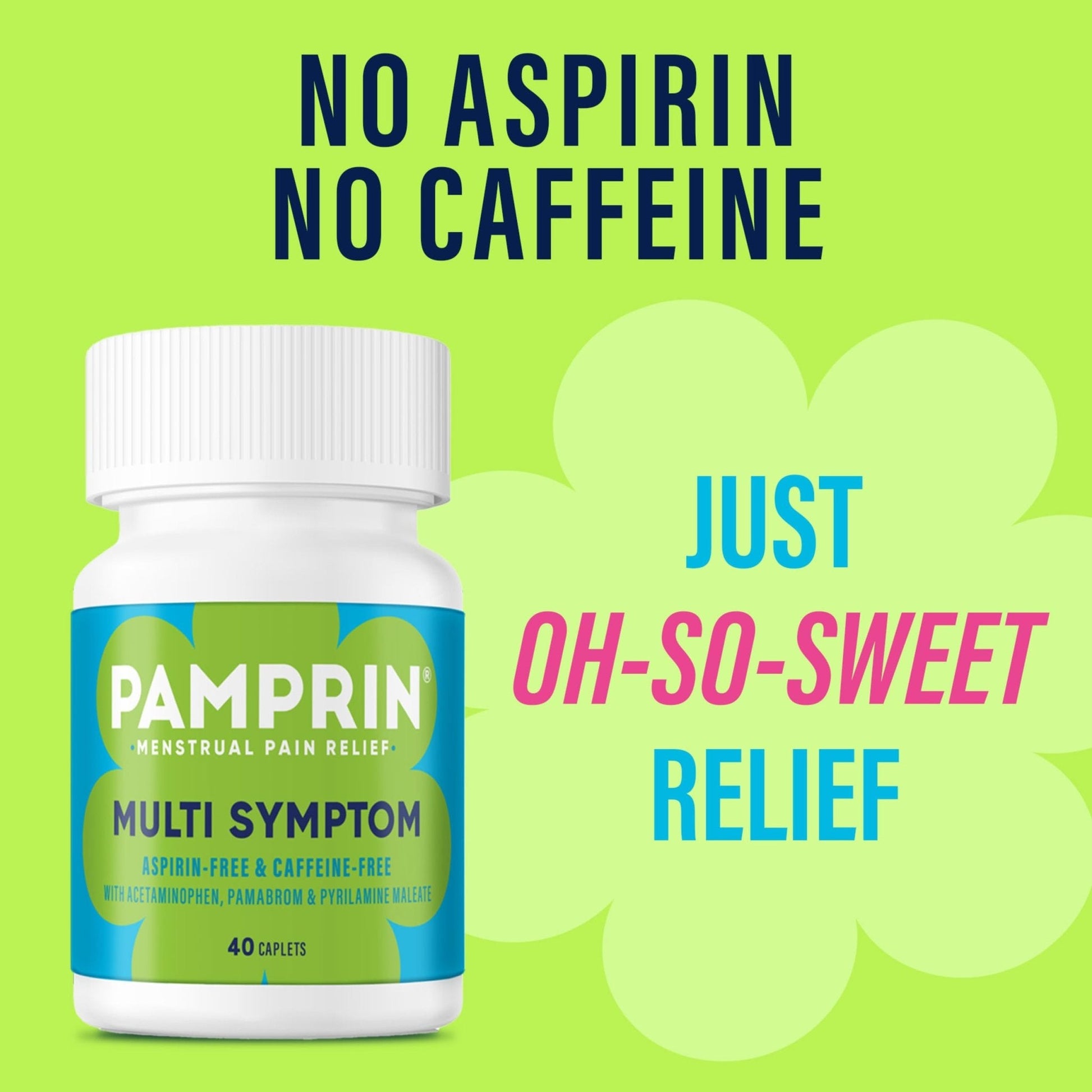 Pamprin Multi-Symptom Formula, with Acetaminophen, Menstrual Period Symptoms Relief including Cramps, Pain, Bloating, and Irritability 40 Caplets - Maple Wellness Supplements