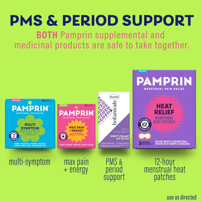 Pamprin Multi-Symptom Formula, with Acetaminophen, Menstrual Period Symptoms Relief including Cramps, Pain, Bloating, and Irritability 40 Caplets - Maple Wellness Supplements