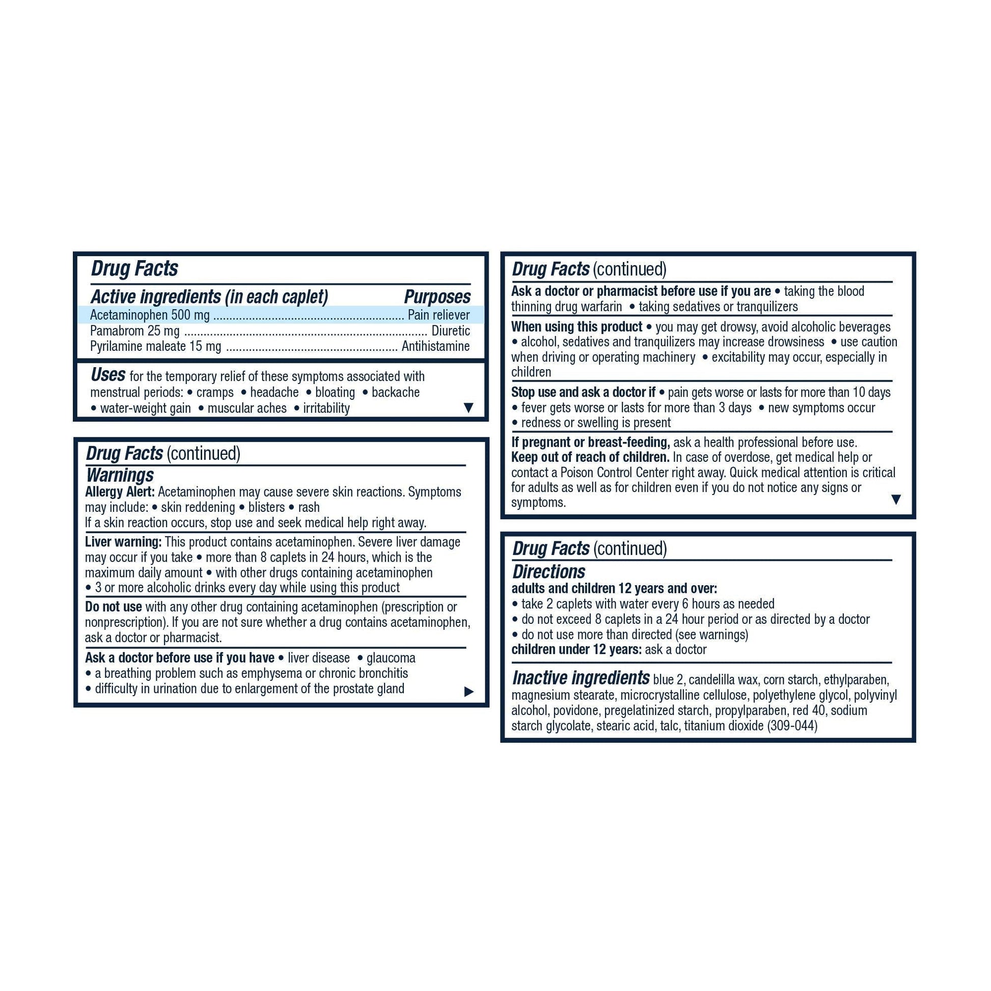 Pamprin Multi-Symptom Formula, with Acetaminophen, Menstrual Period Symptoms Relief including Cramps, Pain, Irritability and Bloating, 40 Caplets (Pack of 5) - Maple Wellness Supplements