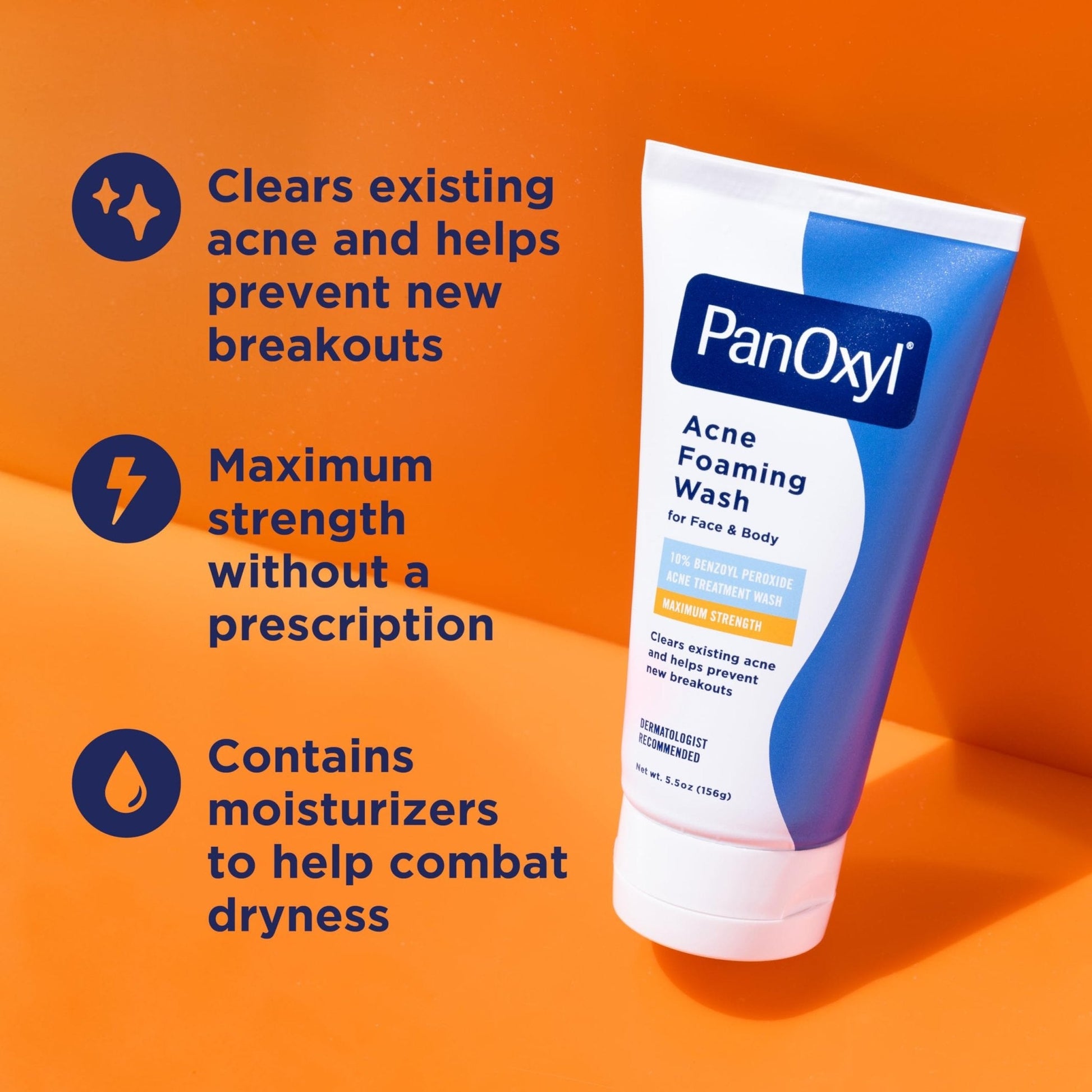 PanOxyl 10% Benzoyl Peroxide Acne Foaming Wash, Maximum Strength, Daily Acne-Fighting - Maple Wellness Supplements