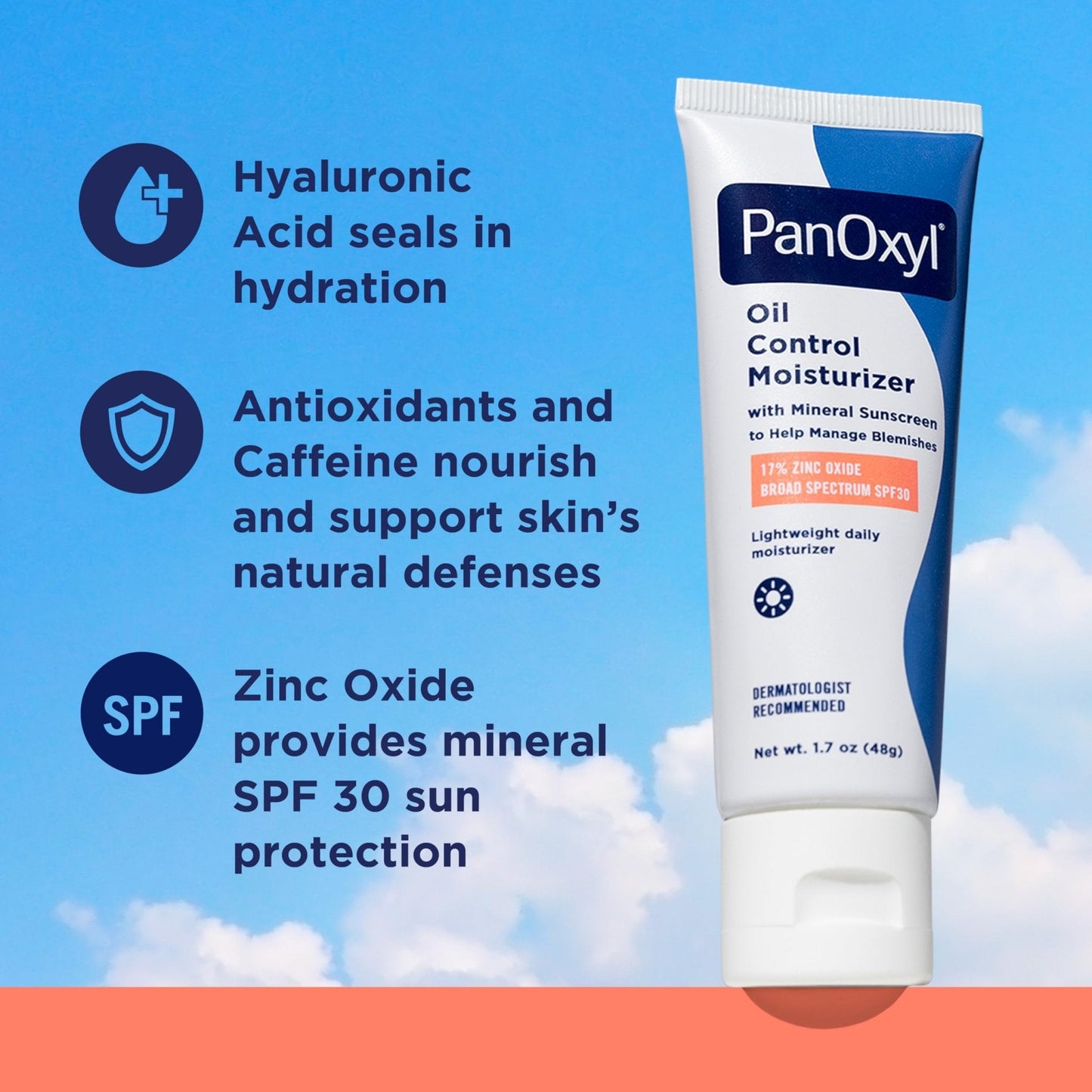 PanOxyl AM Oil Control Moisturizer, NEW Sheer Formula, Absorbs Excess Oil and Reduces Shine, with Mineral Sunscreen for Acne Prone and Oily Skin - SPF 30-1.7 oz - Maple Wellness Supplements