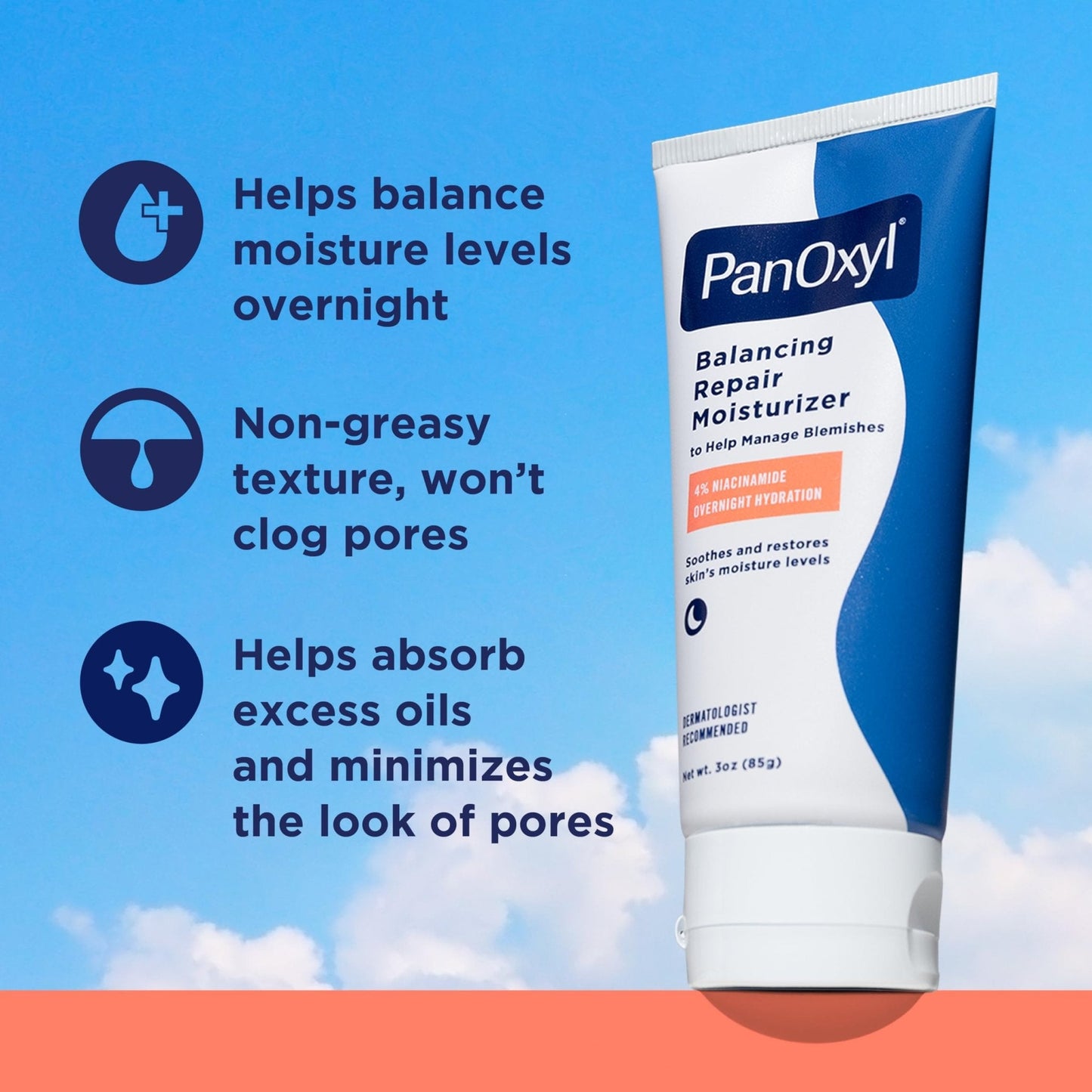 PanOxyl PM Balancing Repair Moisturizer with Niacinamide, Ceramides and Cica, Hydrating Face Moisturizer - Maple Wellness Supplements