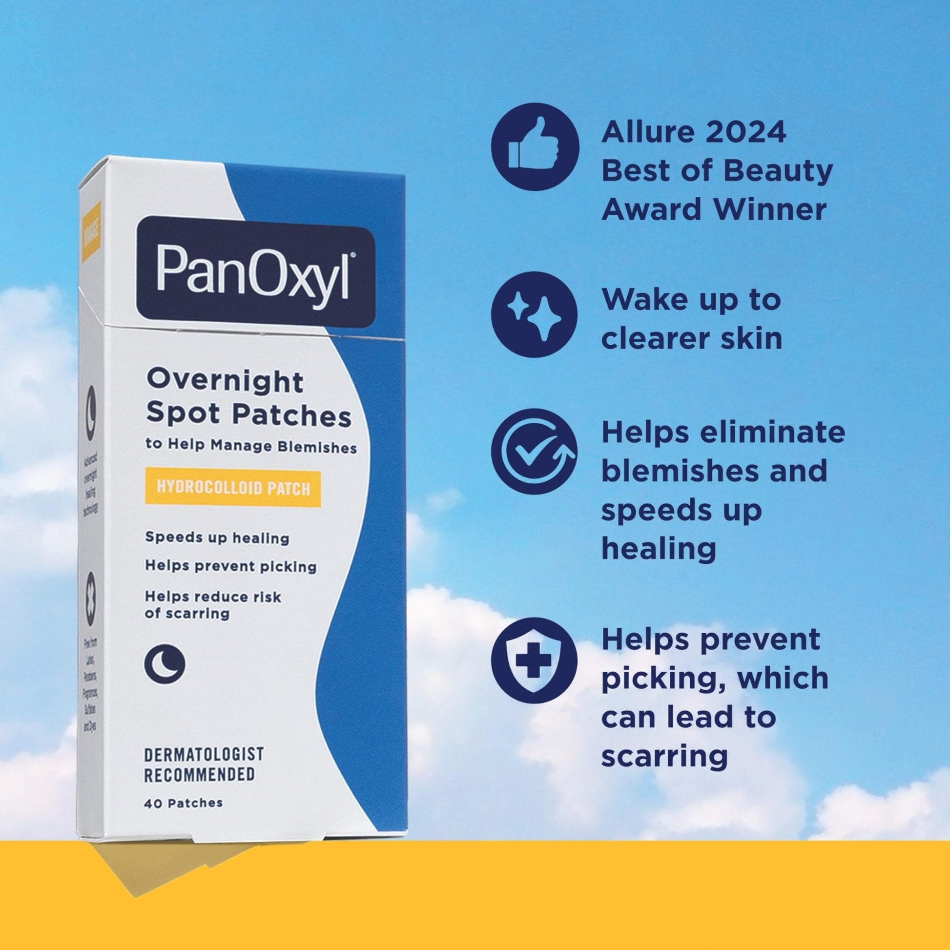 PanOxyl PM Overnight Spot Patches, Advanced Hydrocolloid Healing Technology, Fragrance Free, 40 Count Pack of 1 - Maple Wellness Supplements