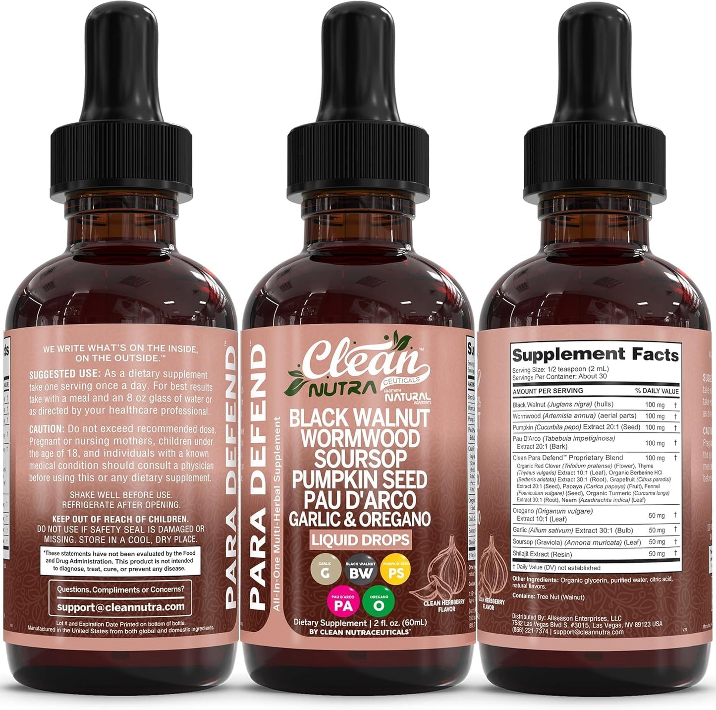 para Defend Wormwood Black Walnut Cleanse for Humans Drops Liquid Soursop Garlic Pumpkin Seed PAU D'Arco Oil of Oregano Turmeric - Maple Wellness Supplements