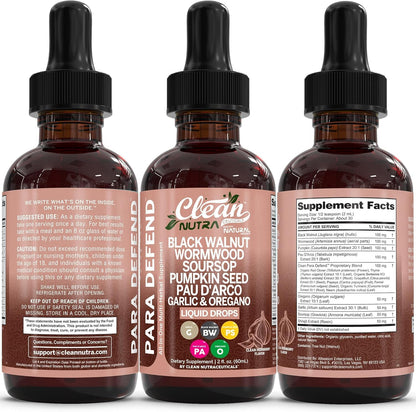 para Defend Wormwood Black Walnut Cleanse for Humans Drops Liquid Soursop Garlic Pumpkin Seed PAU D'Arco Oil of Oregano Turmeric - Maple Wellness Supplements