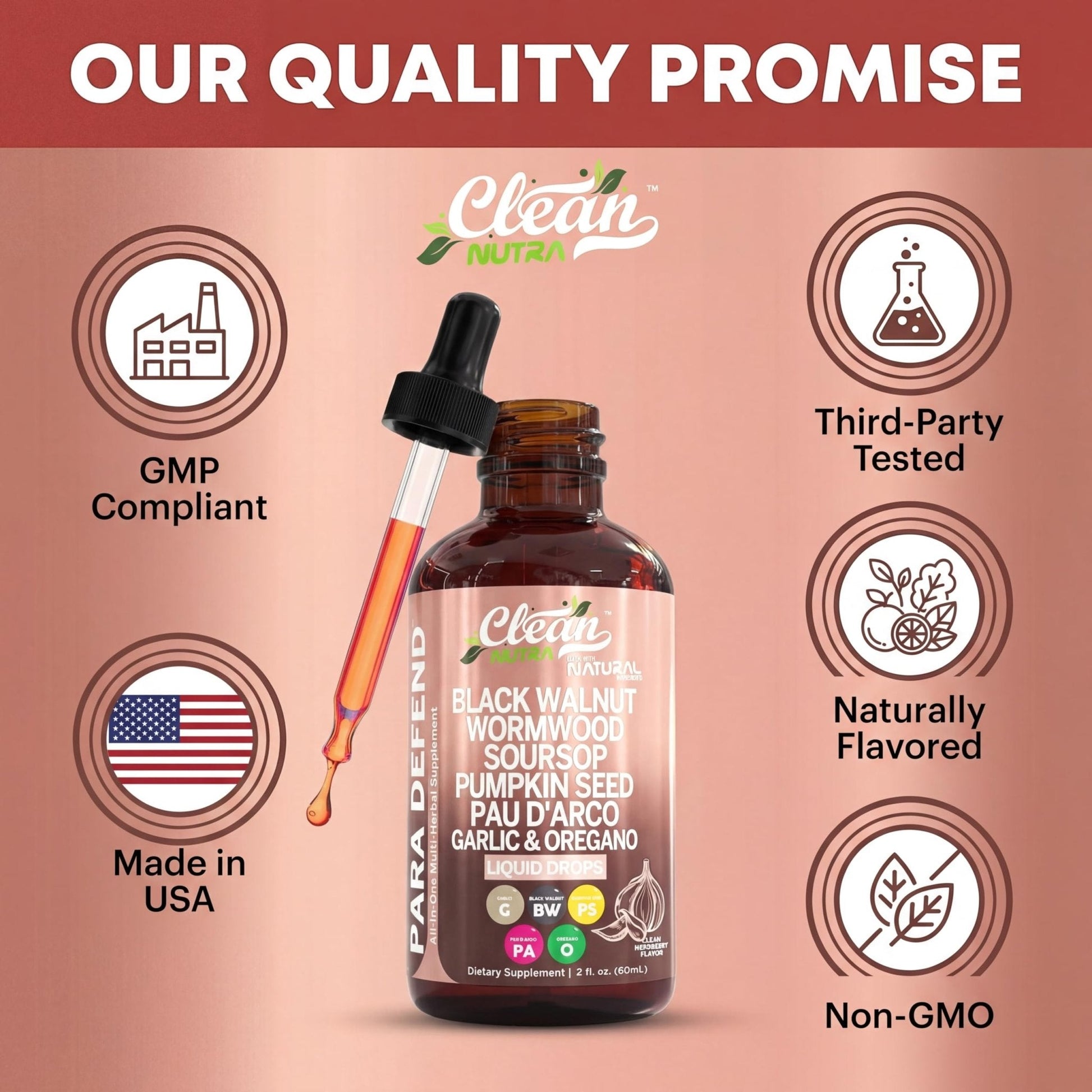 para Defend Wormwood Black Walnut Cleanse for Humans Drops Liquid Soursop Garlic Pumpkin Seed PAU D'Arco Oil of Oregano Turmeric - Maple Wellness Supplements