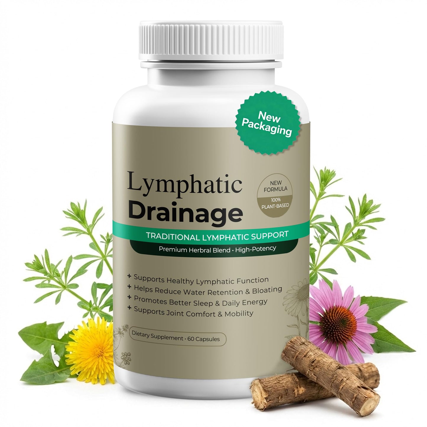 Paradise Emerald Lymphatic Drainage Supplements: Natural Herbal Complex Echinacea Burdock Root Dandelion Cleavers - Lymph System Support for Bloating Immune Health Fluid Balance 60 Capsules - Maple Wellness Supplements