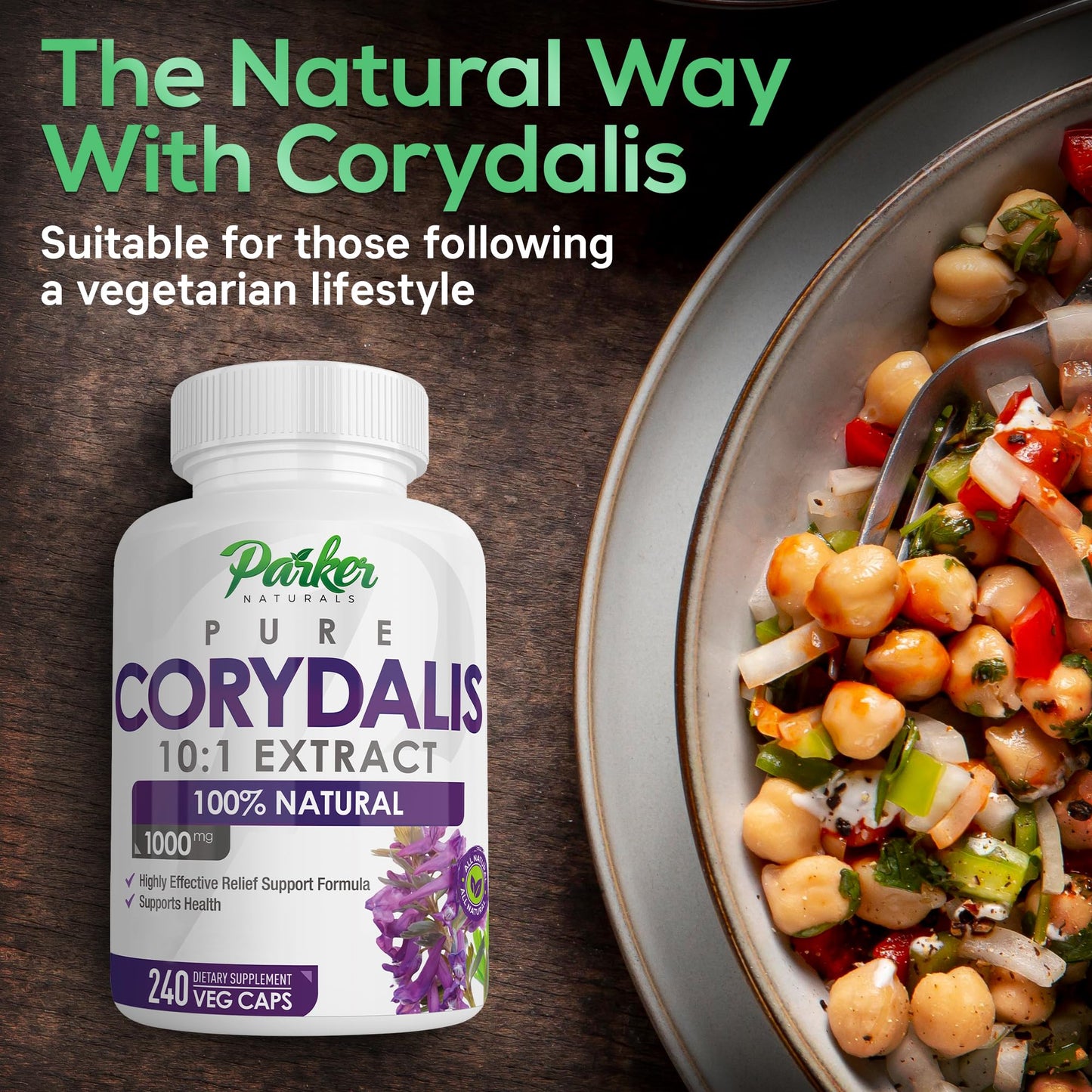 Parker Naturals Pure Corydalis Root Extract Capsule - 1000mg Strength, 10:1 Corydalis Yanhusuo Extract, Natural Relief, Long Lasting, 100% Vegetarian, 120 Servings, 240 Count - Maple Wellness Supplements