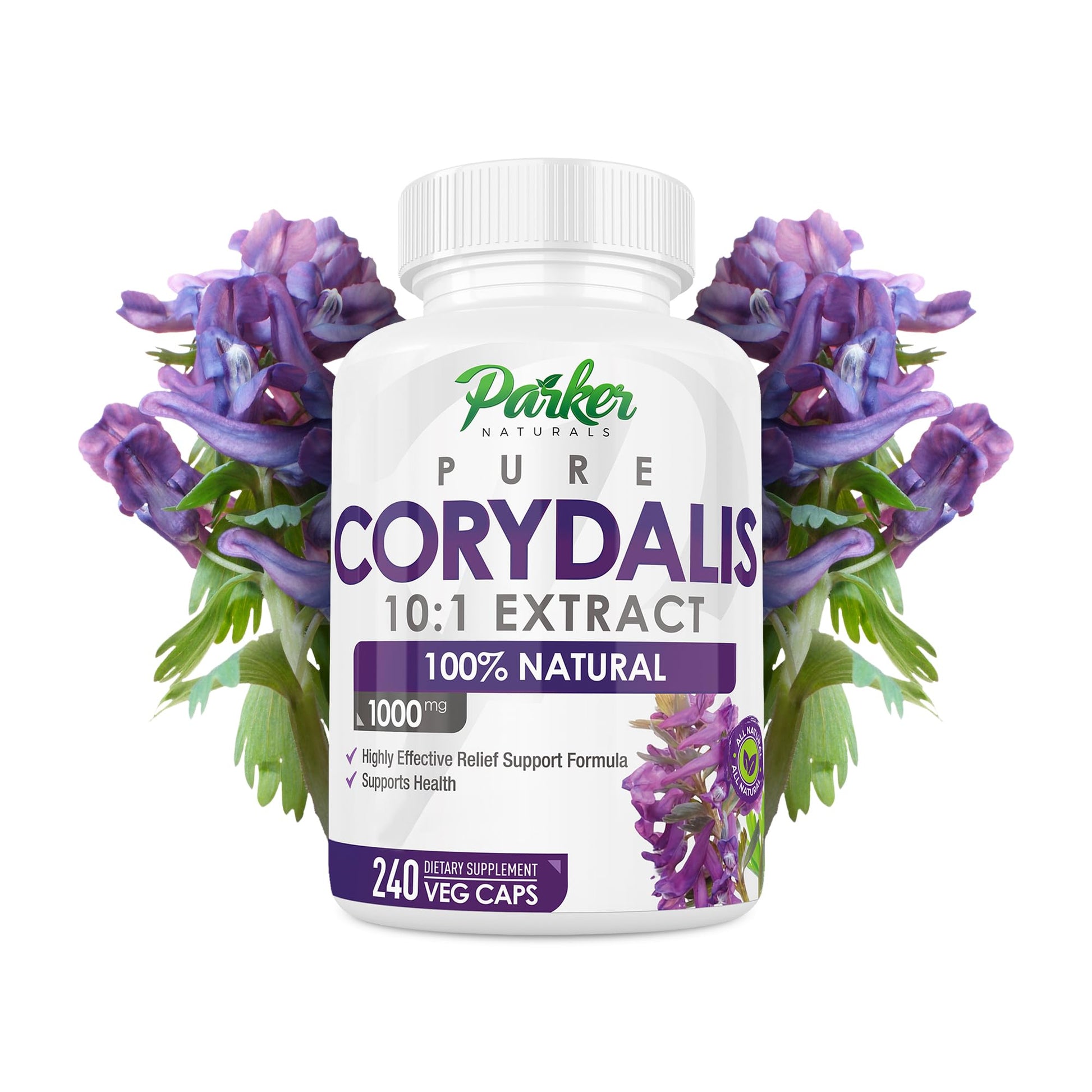 Parker Naturals Pure Corydalis Root Extract Capsule - 1000mg Strength, 10:1 Corydalis Yanhusuo Extract, Natural Relief, Long Lasting, 100% Vegetarian, 120 Servings, 240 Count - Maple Wellness Supplements