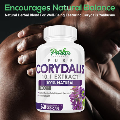 Parker Naturals Pure Corydalis Root Extract Capsule - 1000mg Strength, 10:1 Corydalis Yanhusuo Extract, Natural Relief, Long Lasting, 100% Vegetarian, 120 Servings, 240 Count - Maple Wellness Supplements