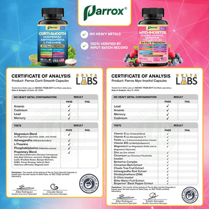 Parrox Cortisol & Myo-Inositol Supplement Bundle, Soothe & Smooth Bundle, 13-in-1 Cortisol Balance, Magnesium, Ashwagandha, L-Theanine, D-Chiro Inositol, Folate, Berberine, Chasteberry (150 Capsules) - Maple Wellness Supplements