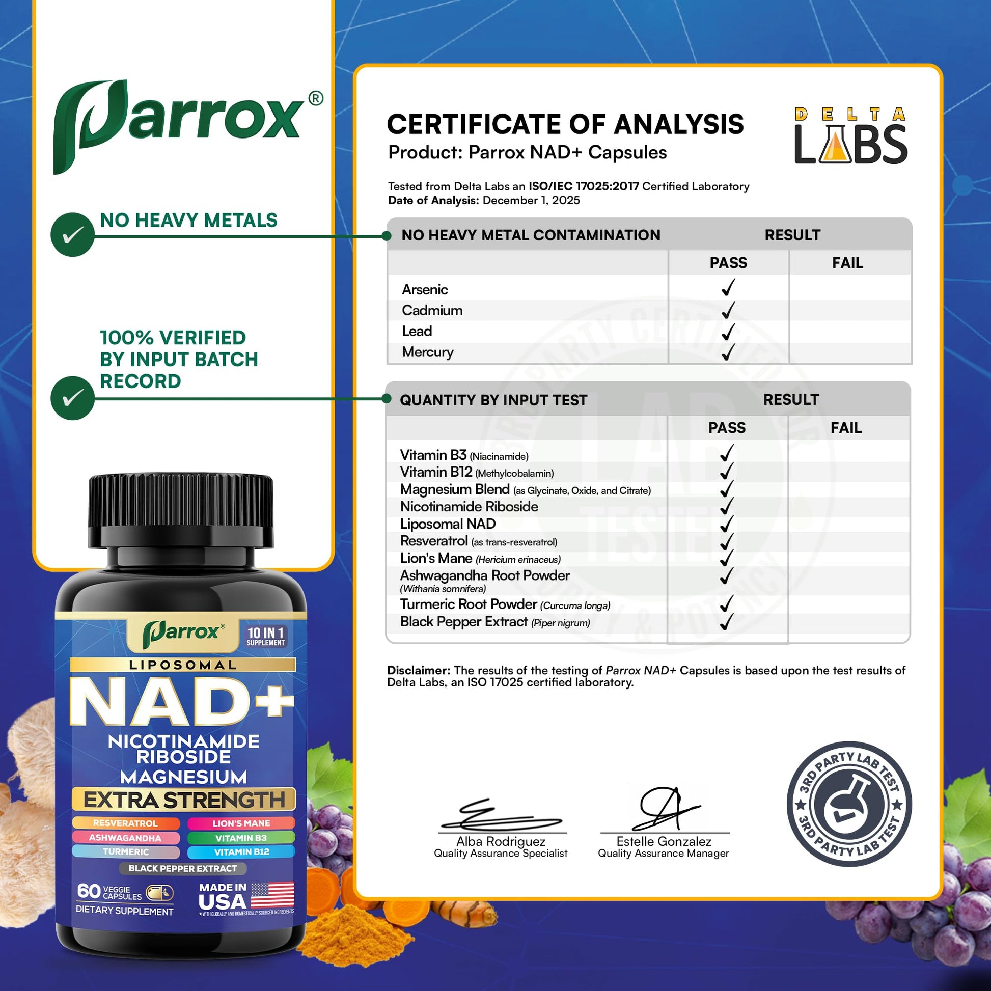 Parrox NAD+ Supplement with Liposomal NAD+, Nicotinamide Riboside, Magnesium, Vitamin B3 & B12, Resveratrol, Turmeric, Ashwagandha, Lion’s Mane,10-in-1 Extra Strength - Maple Wellness Supplements