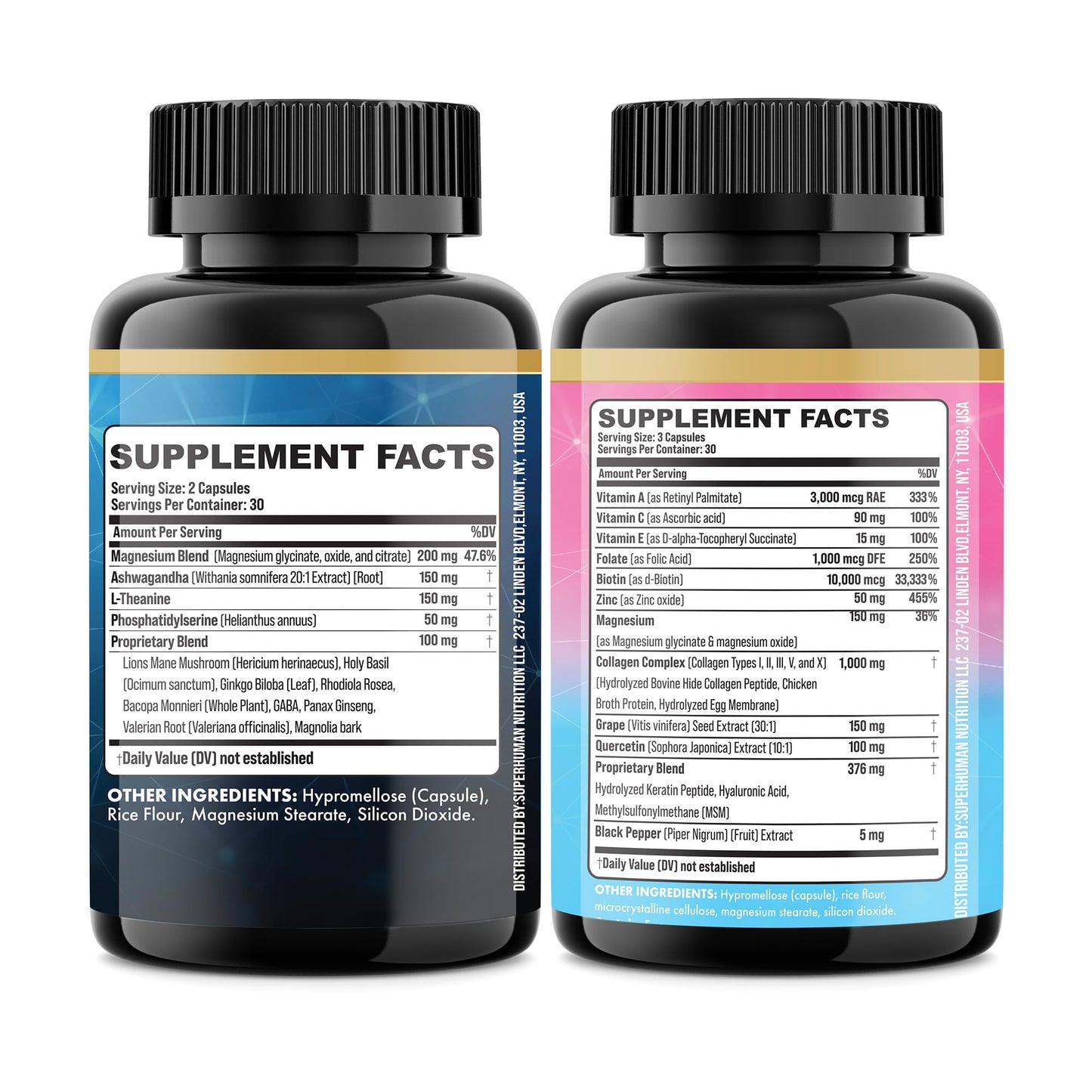 Parrox Shining Serenity Set, Cortisol Support with Ashwagandha, L-Theanine, Magnesium, Lions Mane, GABA, Bacopa Monnieri, Collagen I, II, III, V, X, Folate, Biotin, Keratin, Hyaluronic Acid, Quercetin - Maple Wellness Supplements
