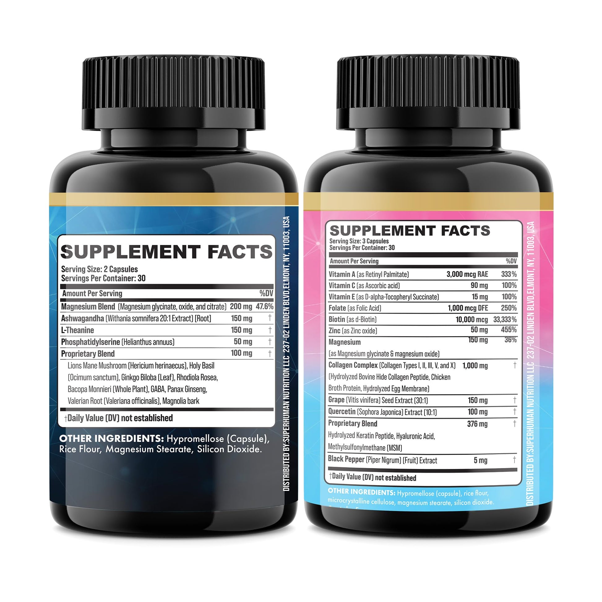 Parrox Shining Serenity Set, Cortisol Support with Ashwagandha, L-Theanine, Magnesium, Lions Mane, GABA, Bacopa Monnieri, Collagen I, II, III, V, X, Folate, Biotin, Keratin, Hyaluronic Acid, Quercetin - Maple Wellness Supplements