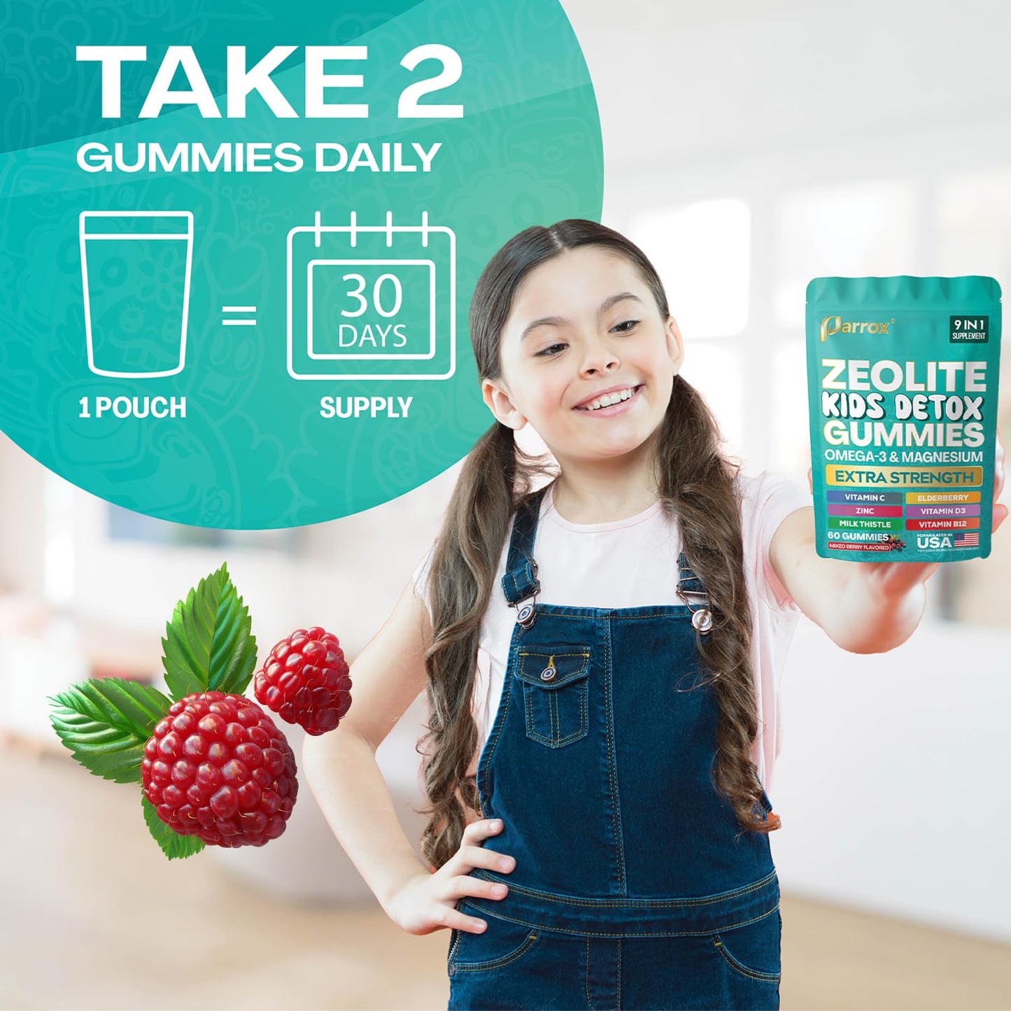 Parrox Zeolite Kids Gummies, 9-in-1 with Zeolite, Omega-3, Magnesium, Elderberry, Vitamin C, Milk Thistle, Vitamin D3, Zinc, B12 – Sugar-Free - Maple Wellness Supplements