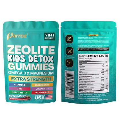 Parrox Zeolite Kids Gummies, 9-in-1 with Zeolite, Omega-3, Magnesium, Elderberry, Vitamin C, Milk Thistle, Vitamin D3, Zinc, B12 – Sugar-Free - Maple Wellness Supplements
