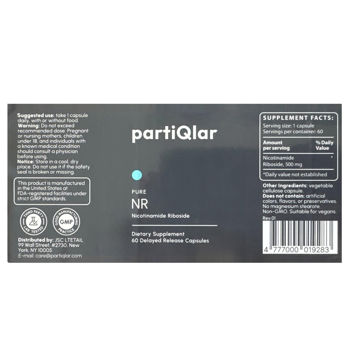 partiQlar Nicotinamide Riboside (NR) 500mg – NR Supplement for Cellular Health, Anti-Aging, Energy & Metabolism Support – 2-Month Supply (60 Capsules) - Maple Wellness Supplements