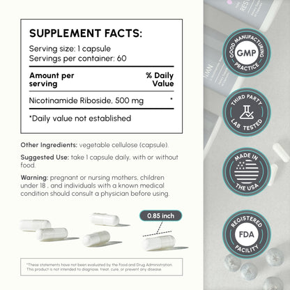 partiQlar Nicotinamide Riboside (NR) 500mg – NR Supplement for Cellular Health, Anti-Aging, Energy & Metabolism Support – 2-Month Supply (60 Capsules) - Maple Wellness Supplements