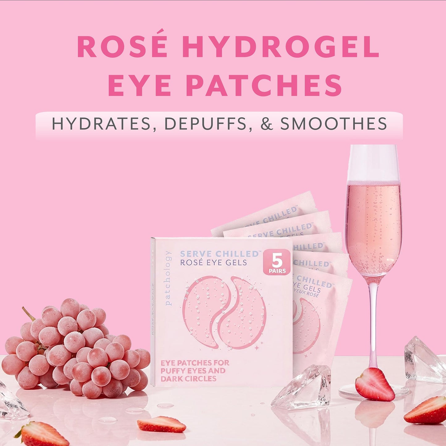 Patchology Serve Chilled Rosé Hydrating Under Eye Patches – Hyaluronic Acid & Antioxidant-Infused Eye Masks to Reduce Dark Circles - Maple Wellness Supplements