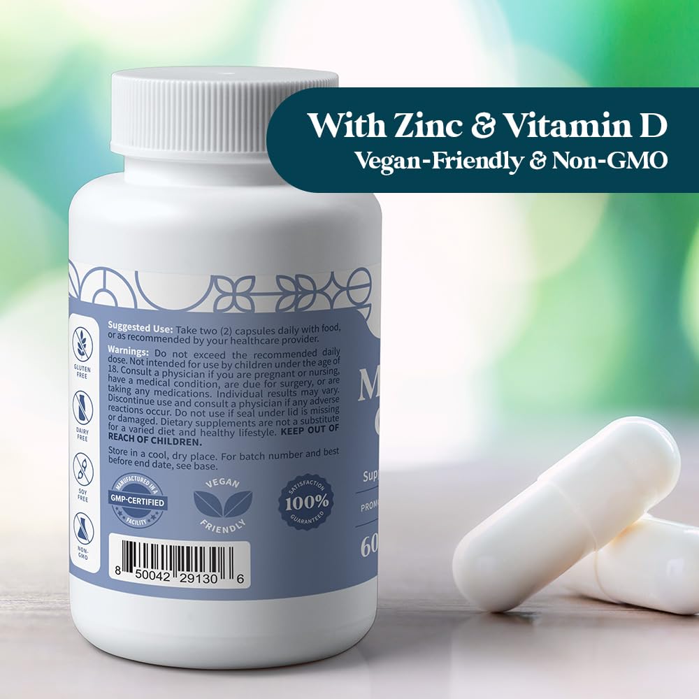 Pattern Wellness Magnesium Complex – Supports Muscle, Bone & Relaxation Health – with Zinc & Vitamin D – Daily Support Formula – 60 Vegan Capsules - Maple Wellness Supplements