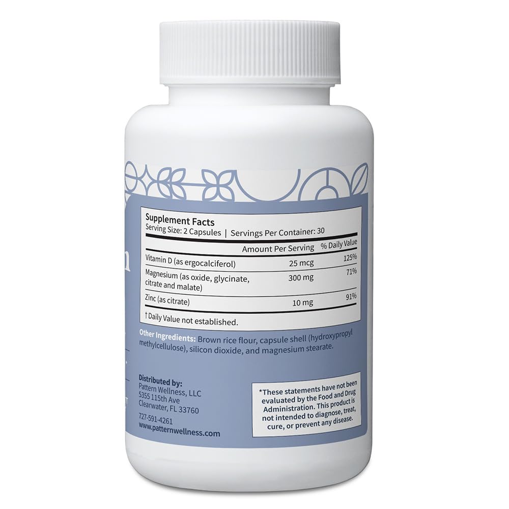 Pattern Wellness Magnesium Complex – Supports Muscle, Bone & Relaxation Health – with Zinc & Vitamin D – Daily Support Formula – 60 Vegan Capsules - Maple Wellness Supplements