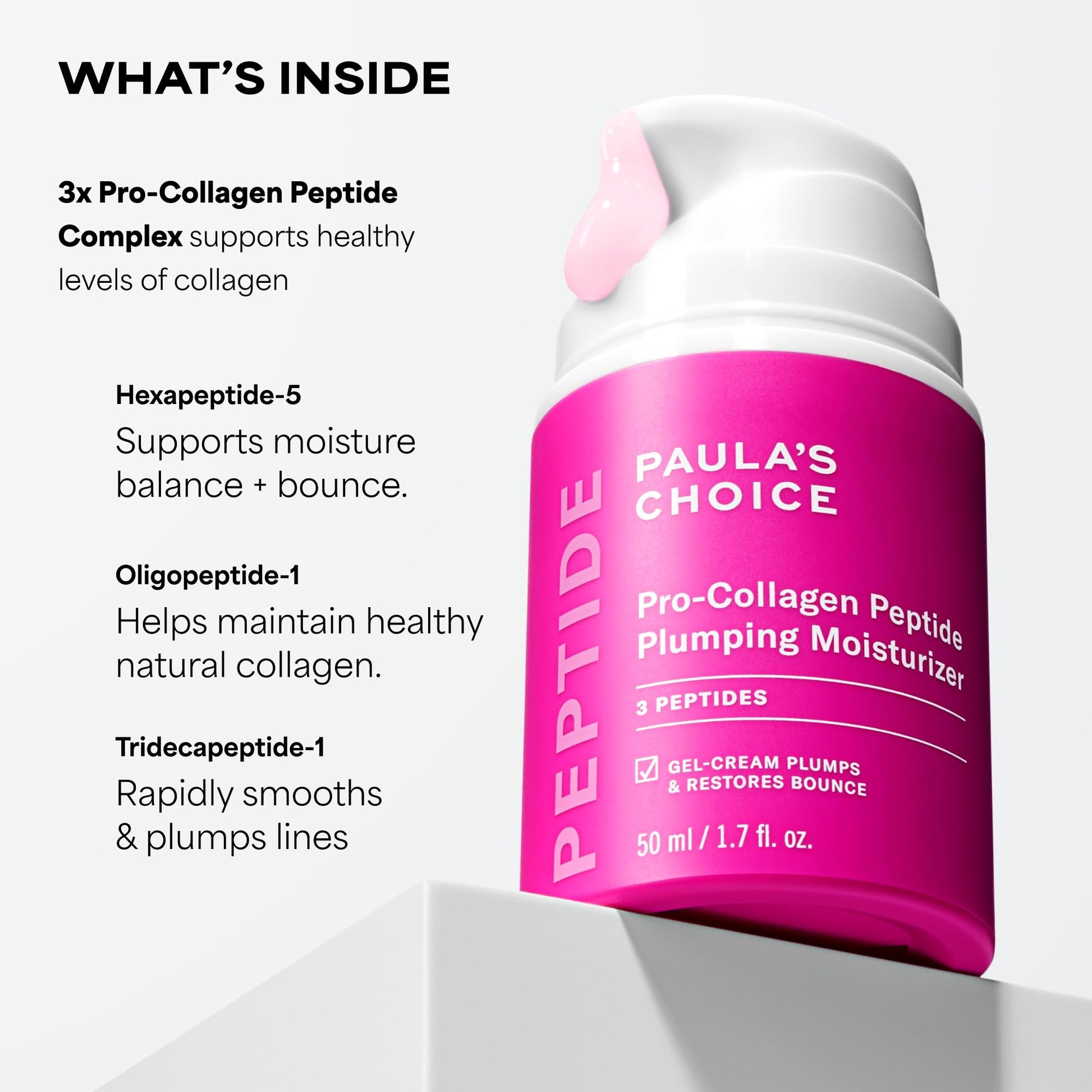 Paula's Choice Pro-Collagen Peptide Plumping Face Moisturizer, Daily Gel Face Cream for Deep Lightweight Hydration, Wrinkles & Loss of Firmness, Fragrance-Free, 1.7 Fl Oz - Maple Wellness Supplements