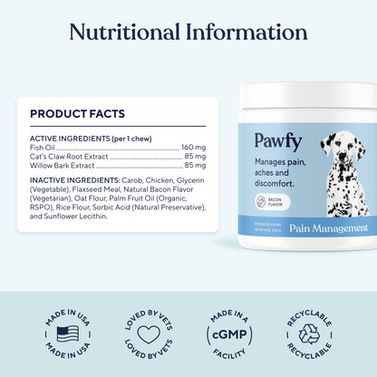 Pawfy Advanced Pain Management - Essential Vitamins & Supplements with Omega 3 |Joint Supplement for Dogs - Supports Hip & Joint Health for Small, Medium, Large Breeds | 30 Fast-Acting Chews - Maple Wellness Supplements