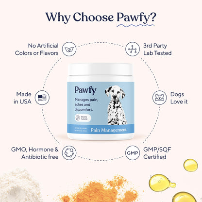 Pawfy Advanced Pain Management - Essential Vitamins & Supplements with Omega 3 |Joint Supplement for Dogs - Supports Hip & Joint Health for Small, Medium, Large Breeds | 30 Fast-Acting Chews - Maple Wellness Supplements
