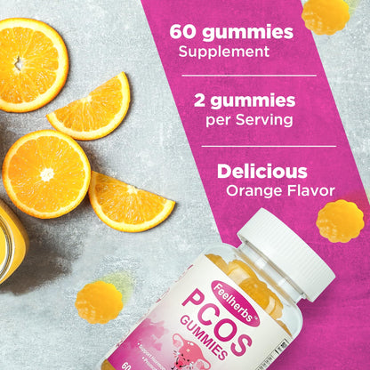 PCOS Gummies for Women Menstrual Cycle & Hormonal Balance, 60 Count Ovarian Support Gummies with Myo-Inositol, Folate and Vitamins, Orange Flavor PCOS Vitamins Gummies Helps Fertility and Ovulation - Maple Wellness Supplements