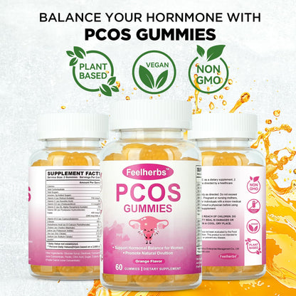 PCOS Gummies for Women Menstrual Cycle & Hormonal Balance, 60 Count Ovarian Support Gummies with Myo-Inositol, Folate and Vitamins, Orange Flavor PCOS Vitamins Gummies Helps Fertility and Ovulation - Maple Wellness Supplements