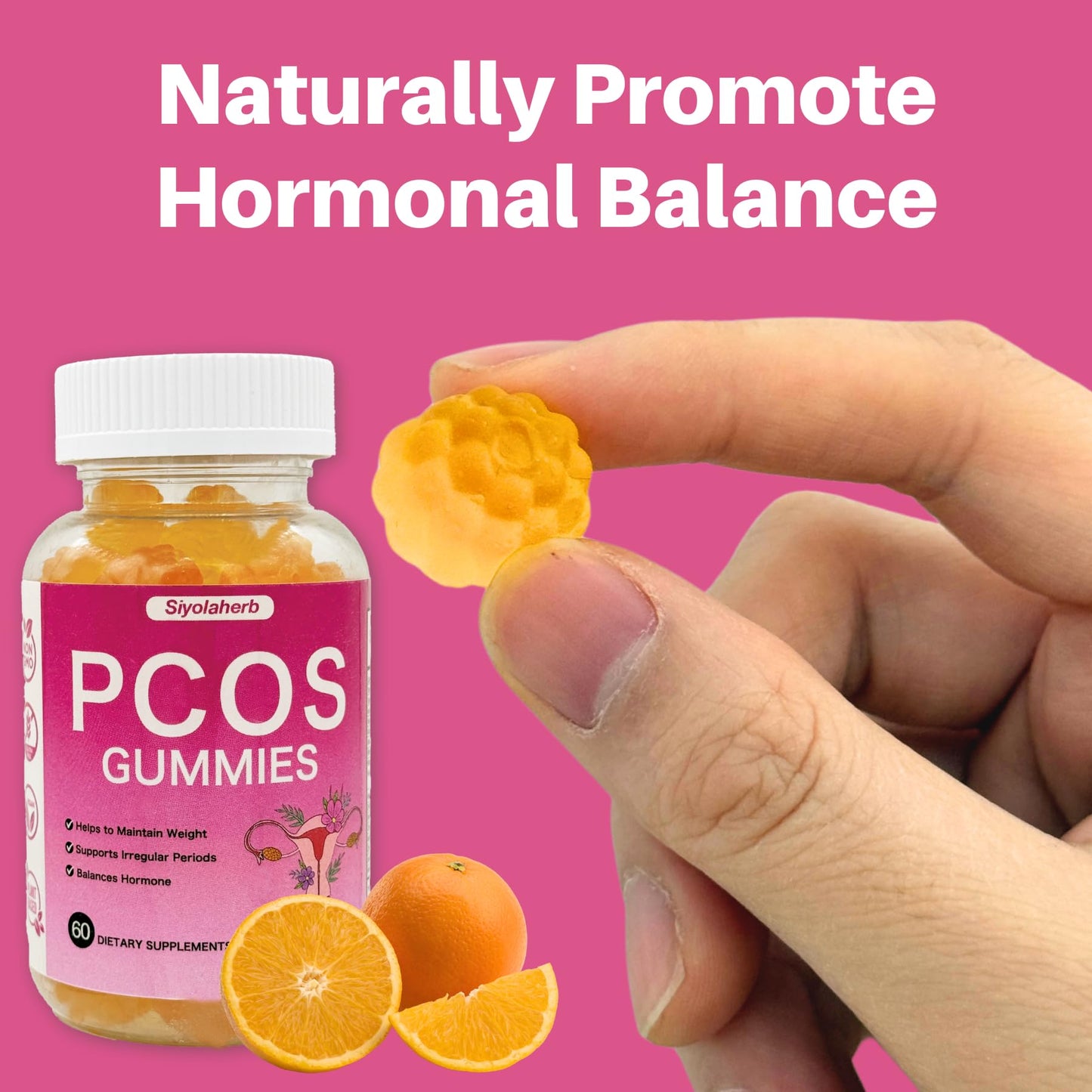 PCOS Vitamins Gummies for Women Hormone Balance & PCOS Relief & Fertility Support, 60 Ovarian Support Vitamins with Inositol for Healthy Menstrual Cycle, Inositol Gummies for Hirsutism and Acne - Maple Wellness Supplements
