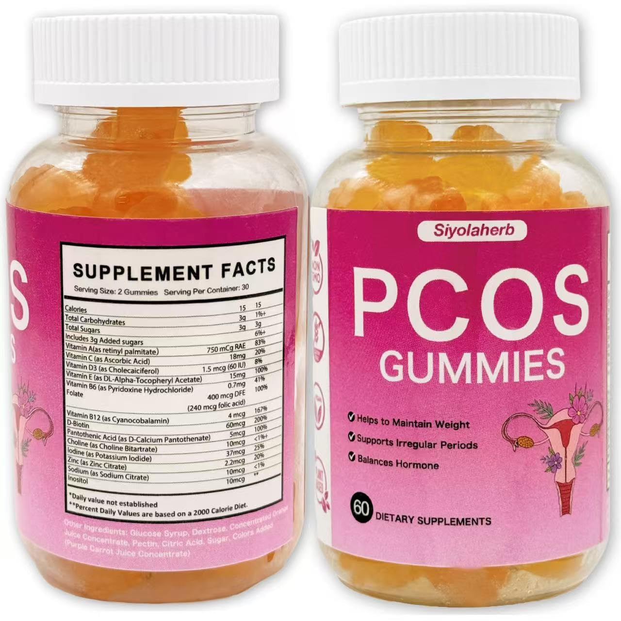 PCOS Vitamins Gummies for Women Hormone Balance & PCOS Relief & Fertility Support, 60 Ovarian Support Vitamins with Inositol for Healthy Menstrual Cycle, Inositol Gummies for Hirsutism and Acne - Maple Wellness Supplements
