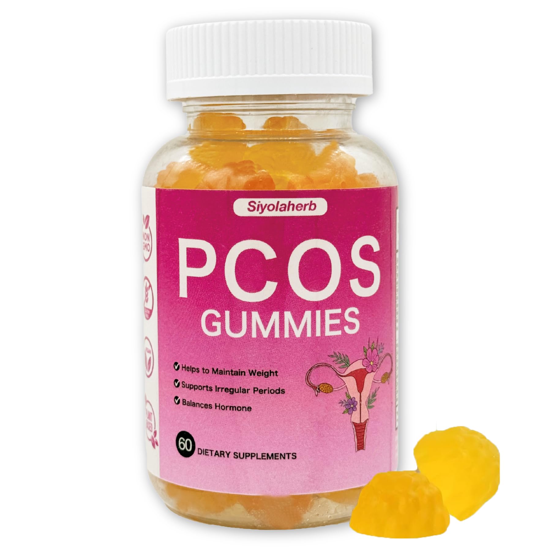 PCOS Vitamins Gummies for Women Hormone Balance & PCOS Relief & Fertility Support, 60 Ovarian Support Vitamins with Inositol for Healthy Menstrual Cycle, Inositol Gummies for Hirsutism and Acne - Maple Wellness Supplements