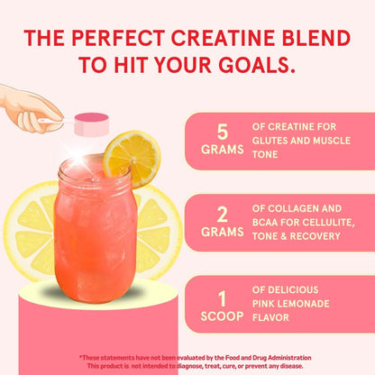 Peach Perfect Creatine Blend for Women – Micronized Creatine Monohydrate with BCAA & Collagen for Glute Strength Support – Pink Lemonade – 30 Servings - Maple Wellness Supplements