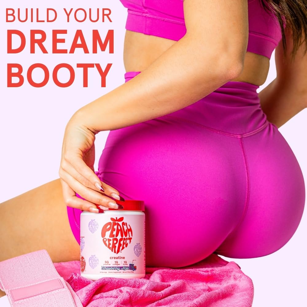 Peach Perfect Creatine Blend for Women – Micronized Creatine Monohydrate with BCAA & Collagen for Glute Strength Support – Pink Lemonade – 30 Servings - Maple Wellness Supplements