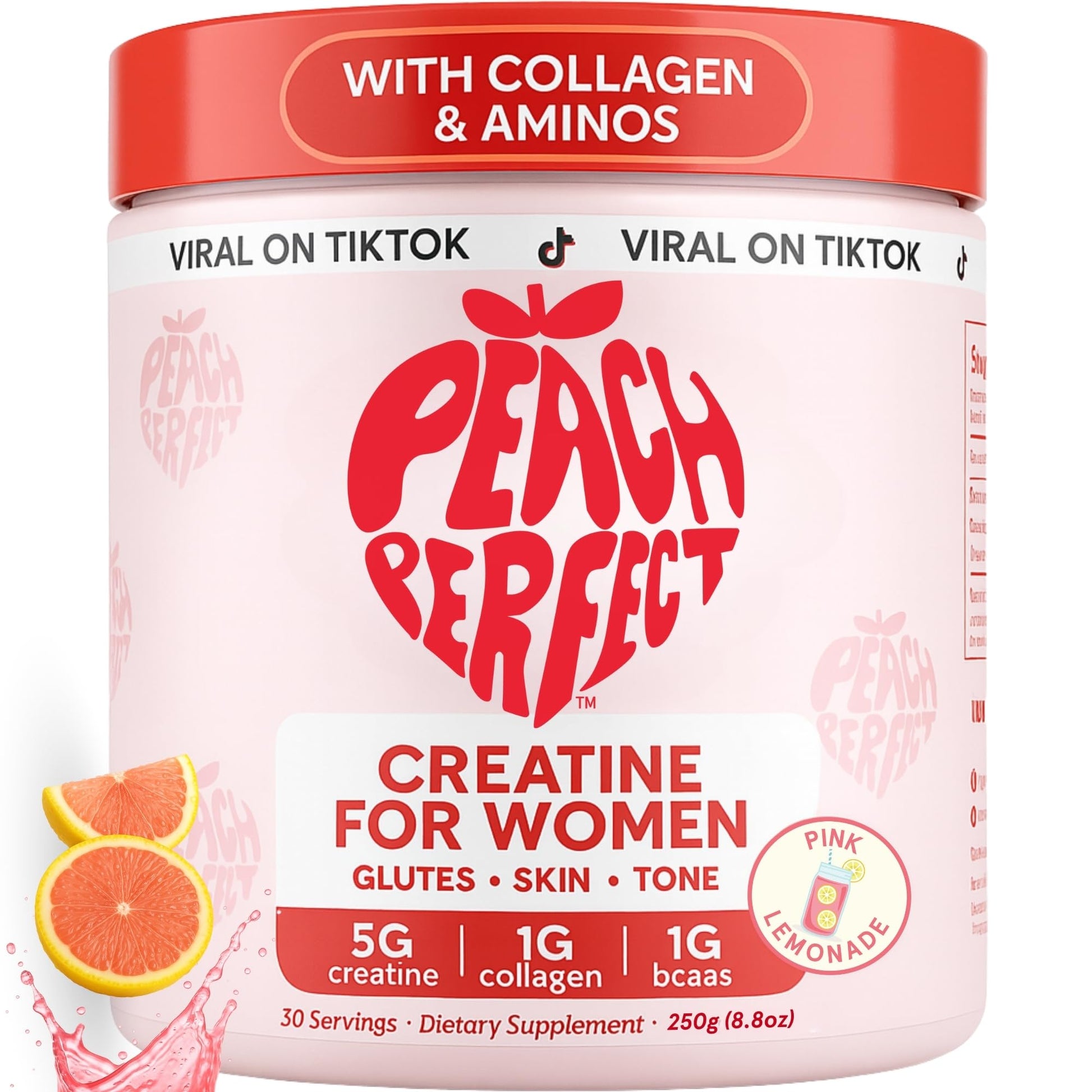 Peach Perfect Creatine Blend for Women – Micronized Creatine Monohydrate with BCAA & Collagen for Glute Strength Support – Pink Lemonade – 30 Servings - Maple Wellness Supplements