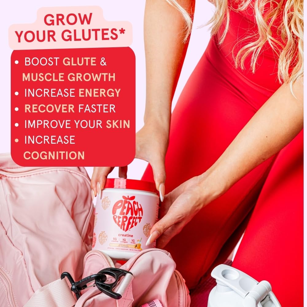 Peach Perfect Creatine Blend for Women – Micronized Creatine Monohydrate with BCAA & Collagen for Glute Strength Support – Pink Lemonade – 30 Servings - Maple Wellness Supplements