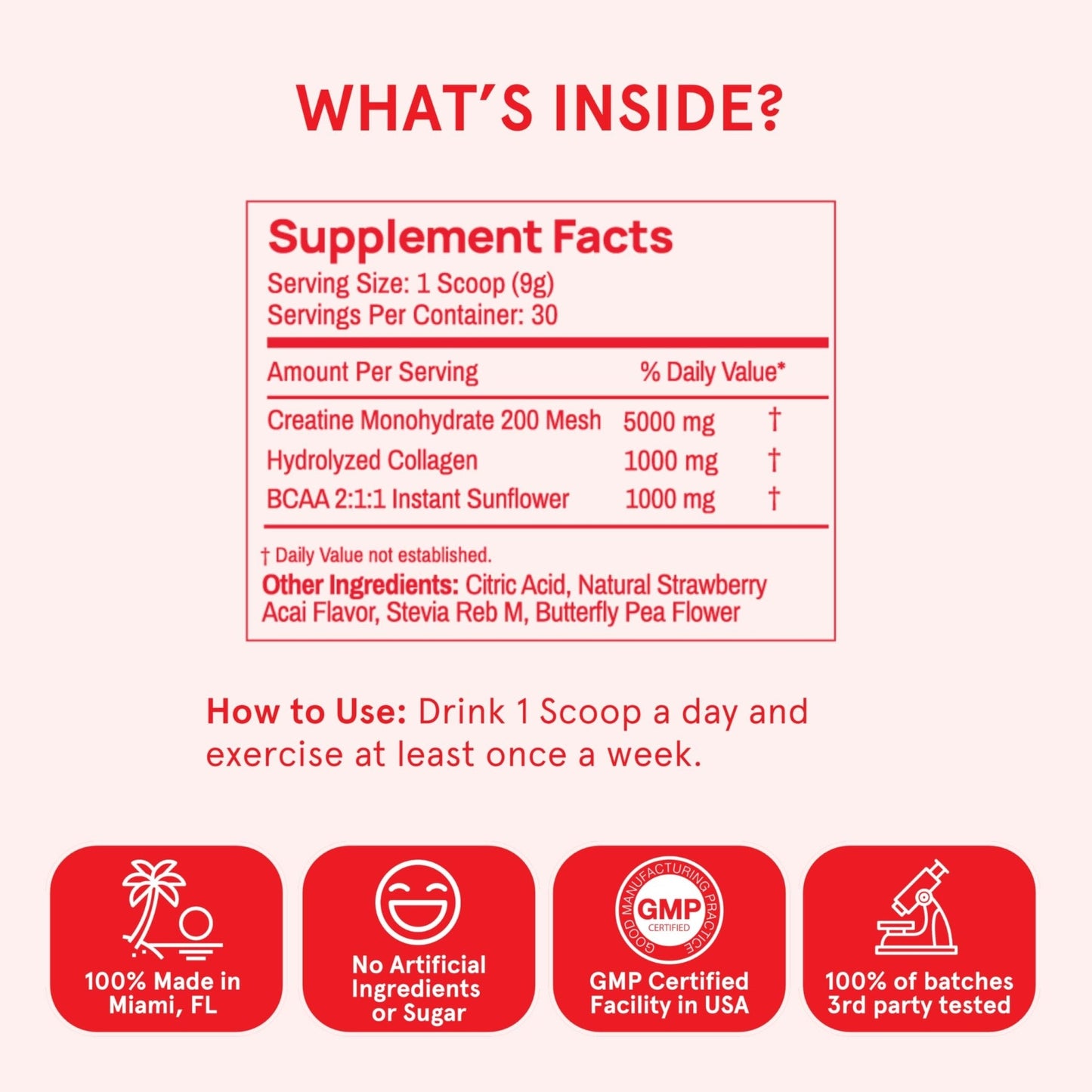 Peach Perfect Creatine Blend for Women – Micronized Creatine Monohydrate with BCAA & Collagen for Glute Strength Support – Strawberry Acai – 30 Servings - Maple Wellness Supplements