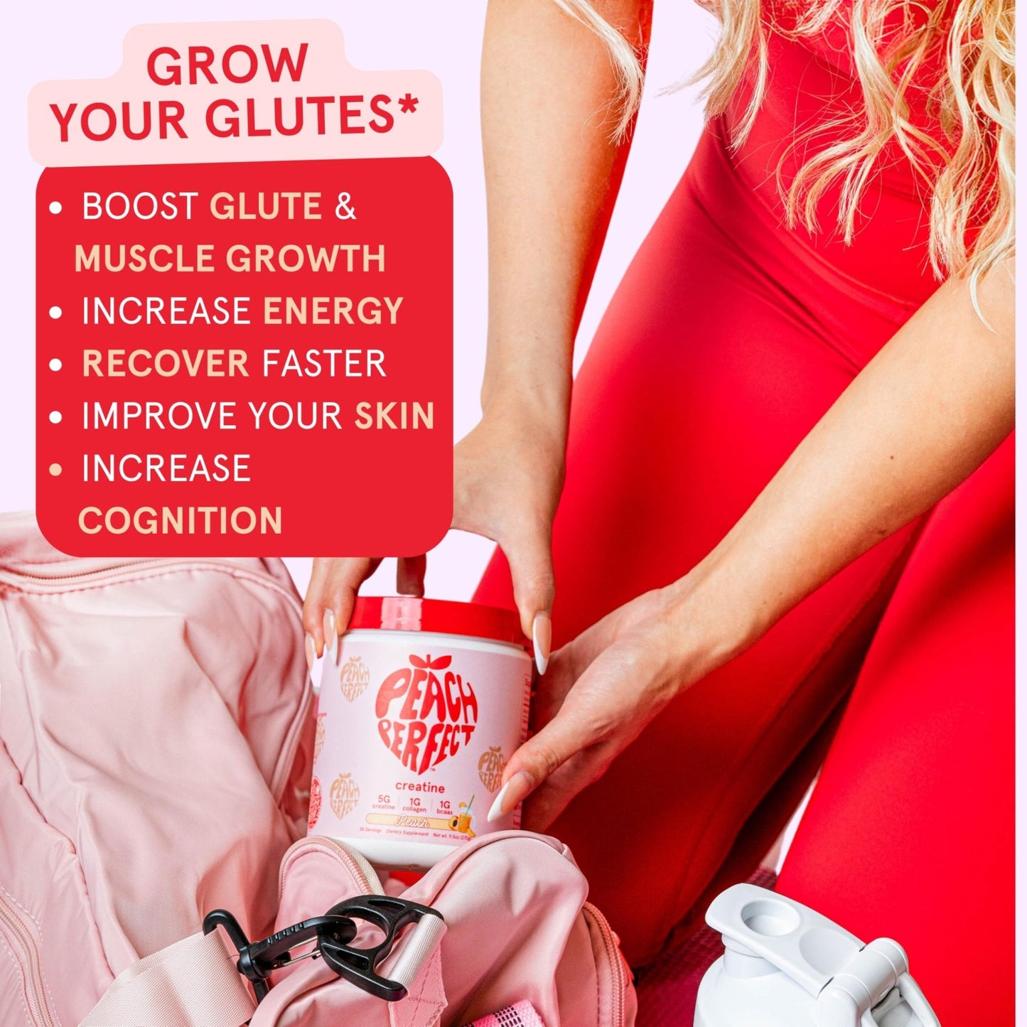 Peach Perfect Creatine Blend for Women – Micronized Creatine Monohydrate with BCAA & Collagen for Glute Strength Support – Strawberry Acai – 30 Servings - Maple Wellness Supplements