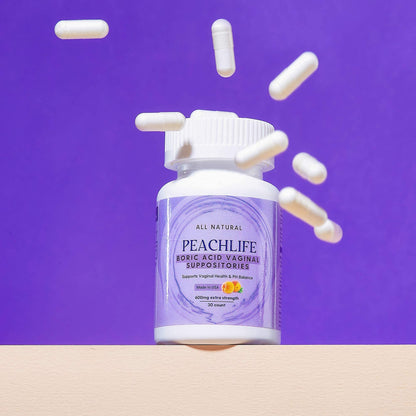 Peachlife Boric Acid Suppositories and Small Soft Menstrual Cup with Ring Pull - Maple Wellness Supplements