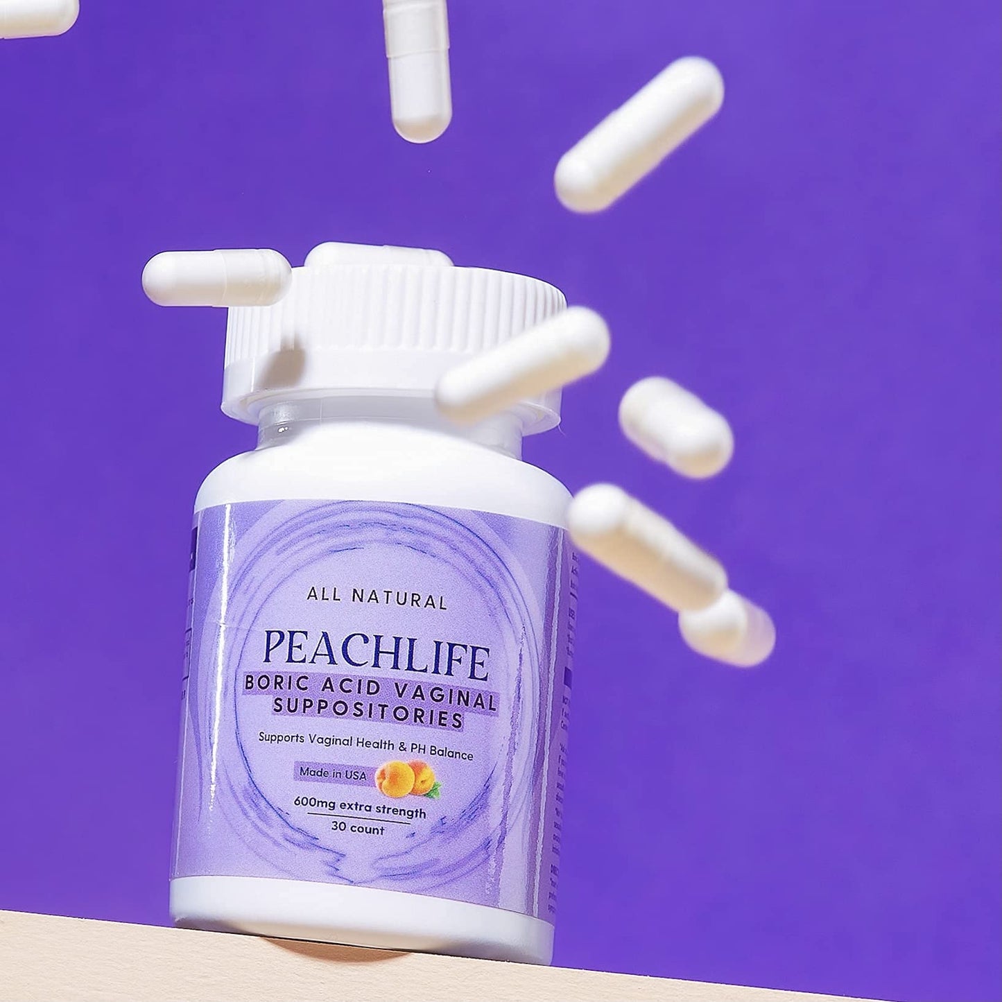 Peachlife Boric Acid Suppositories in Vegetable Capsules - USA Made - Vaginal pH - Maple Wellness Supplements