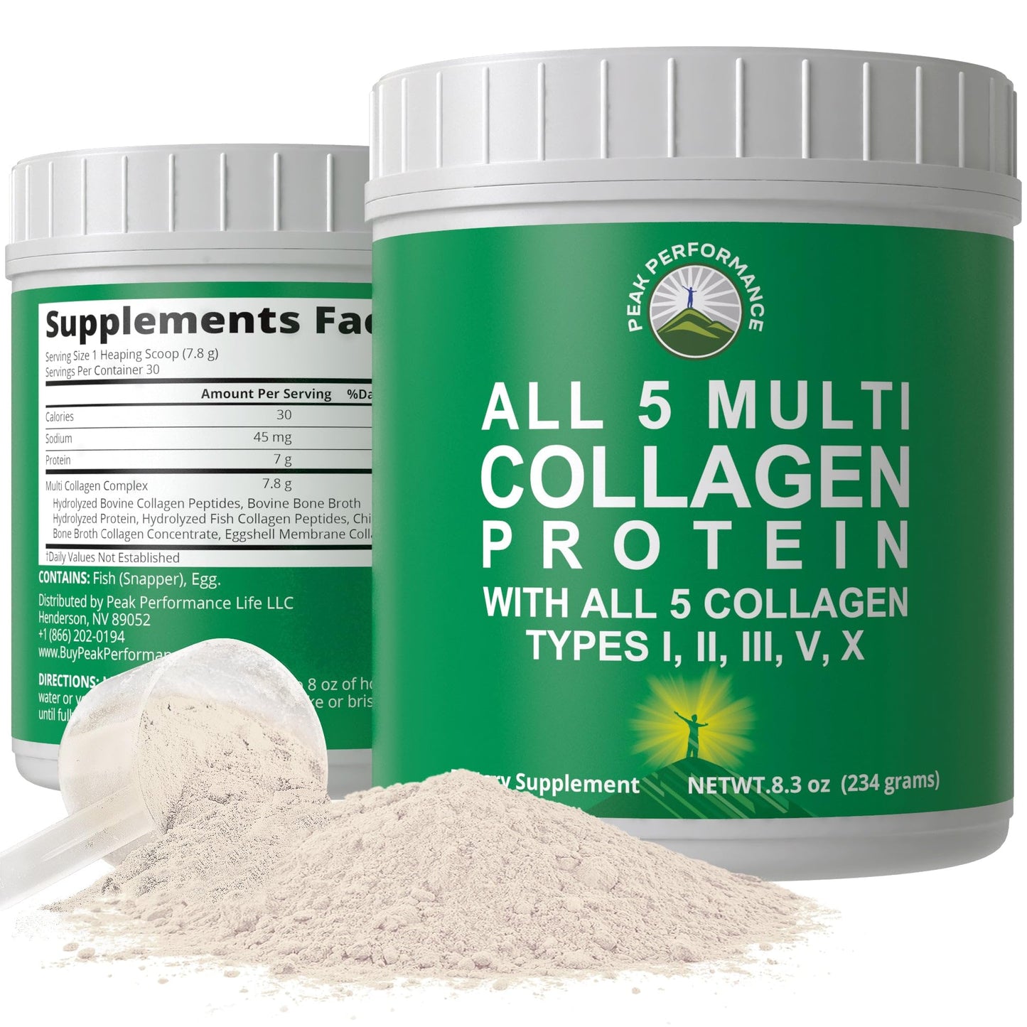Peak Performance All 5 Multi-Collagen Protein Powder Peptides Multi-Collagen Contains All Types I, II, III,V, X. Keto, Paleo Friendly with Hydrolyzed Bovine, Marine, Chicken, Bone Broth Collagens - Maple Wellness Supplements