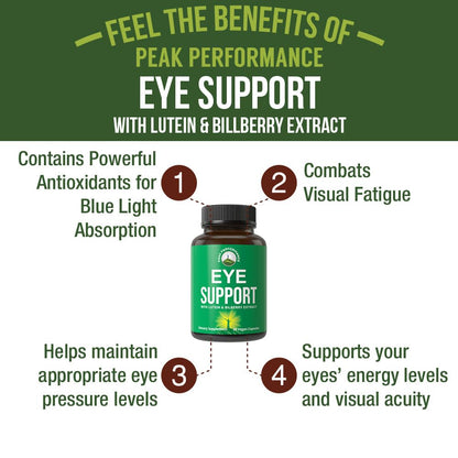 Peak Performance Eye Vitamins - Macular Support Supplement with Lutein, Zeaxanthin, Astaxanthin, Carotenoids, Bilberry Extract. Capsules for Aging Eyes, Computer, Smartphone Users. Avoid Degeneration - Maple Wellness Supplements